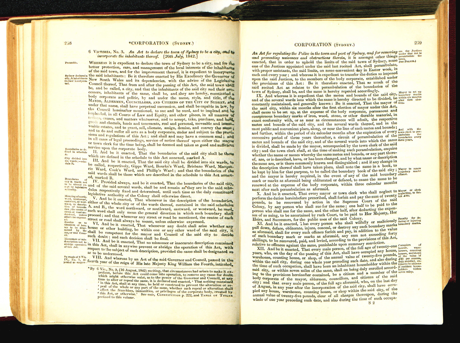 Click for larger image. Act (6 Vic No. 3) to incorporate Sydney as a city