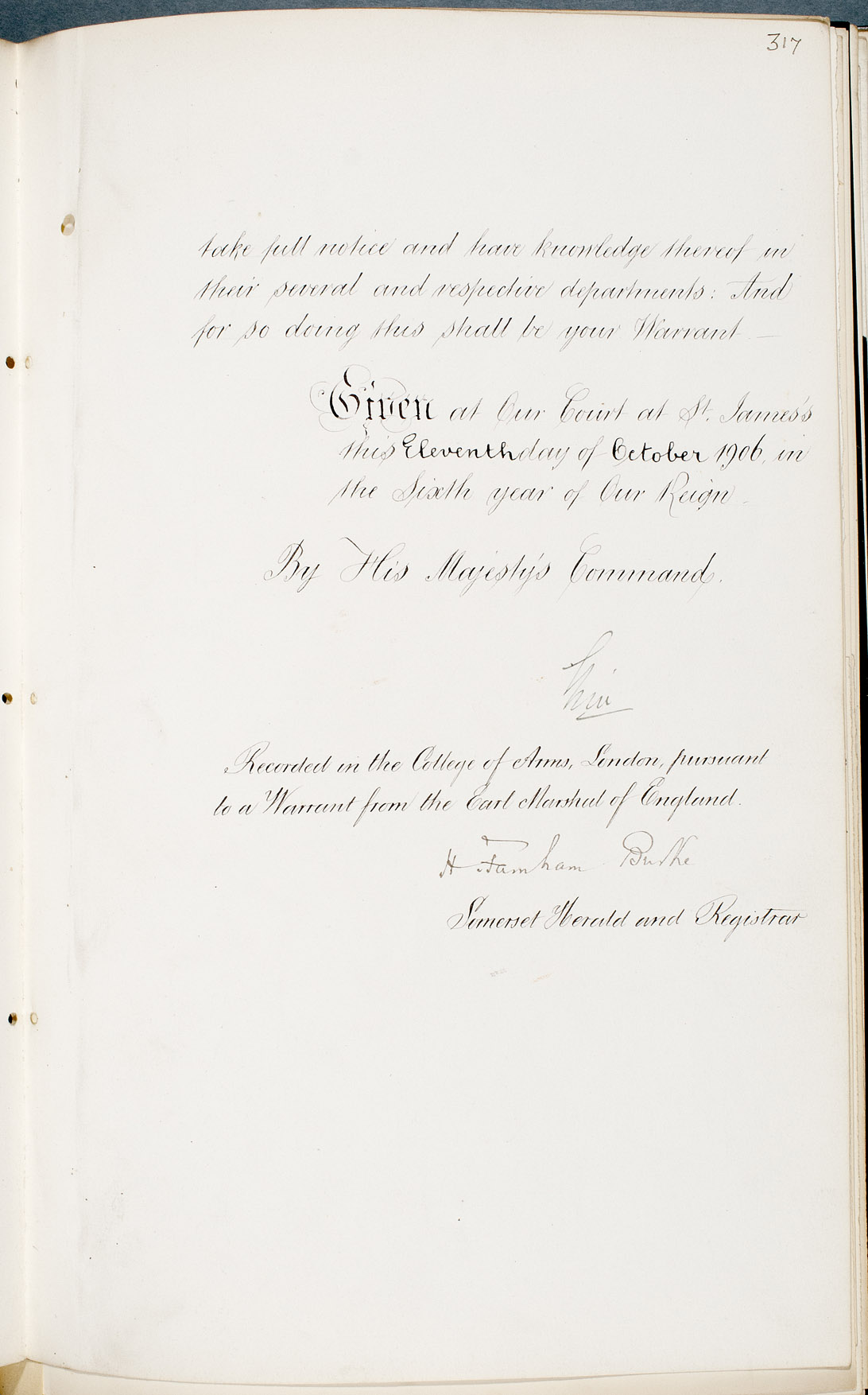 D15 703 NSW Coat of Arms - Warrant granting Armorial Ensigns from College of Arms London, William G Hunt 4 of 4