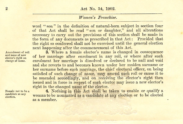 2 of 2. Second page of the Women&#039;s Franchise Act (Act No. 54, 1902). NRS 922 M6785-B in 5-6769