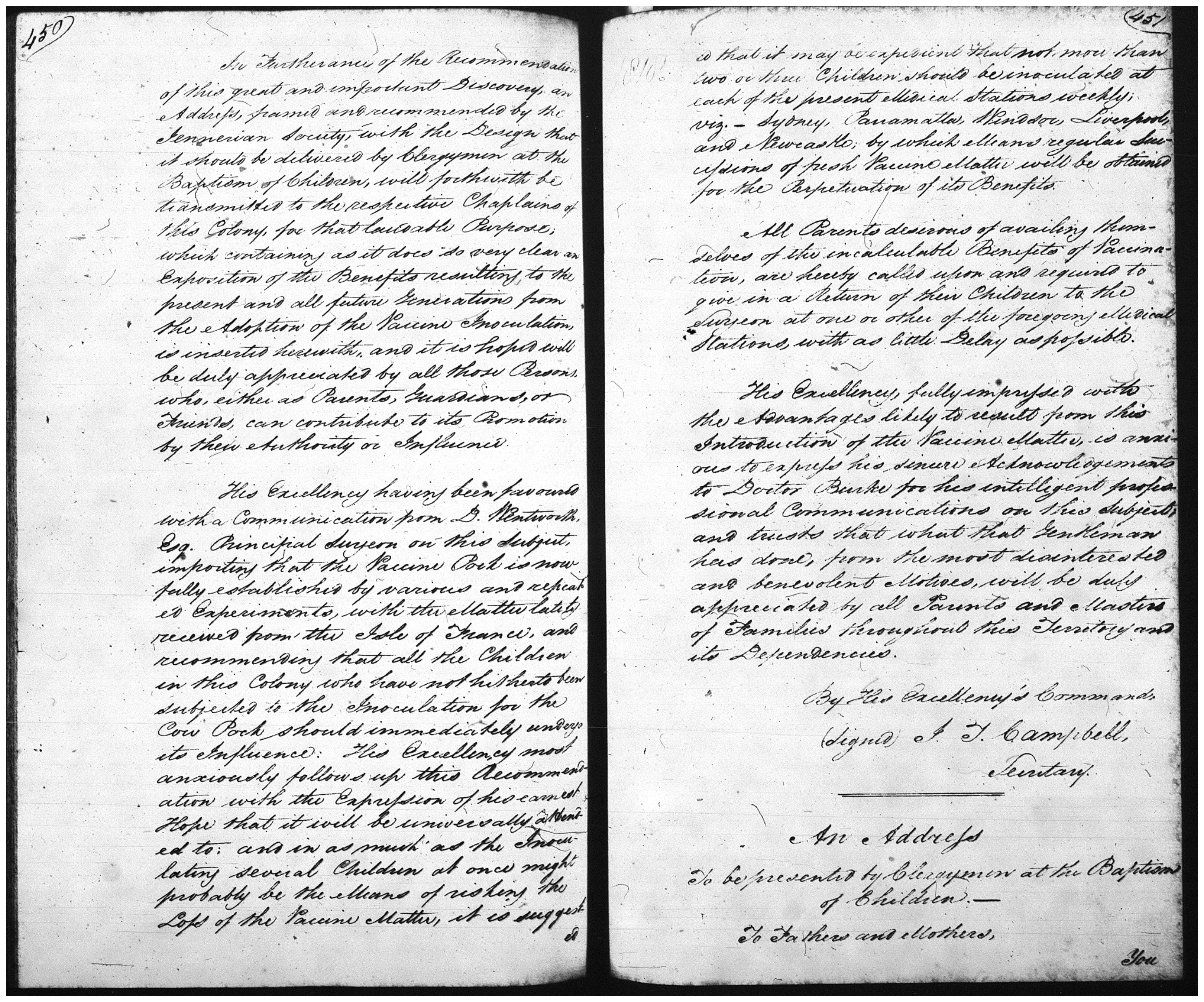 General Order re vaccination and urging vaccination of children against small pox. NRS 798 SZ759 p450-451 Reel 6038