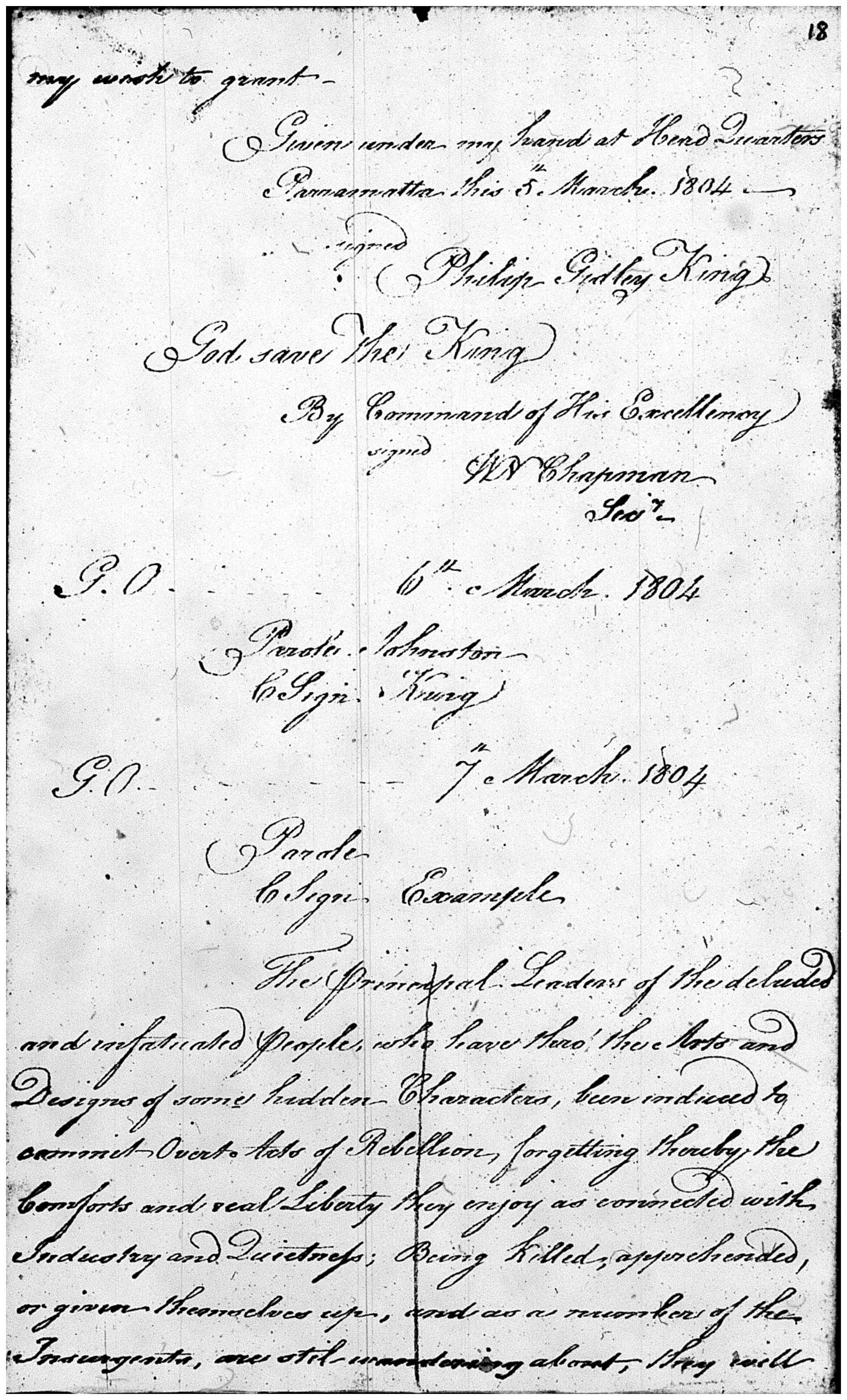 Castle Hill Rebellion - Martial Law imposed 5 March 1804. NRS 898 SZ992 Reel 6037 p18