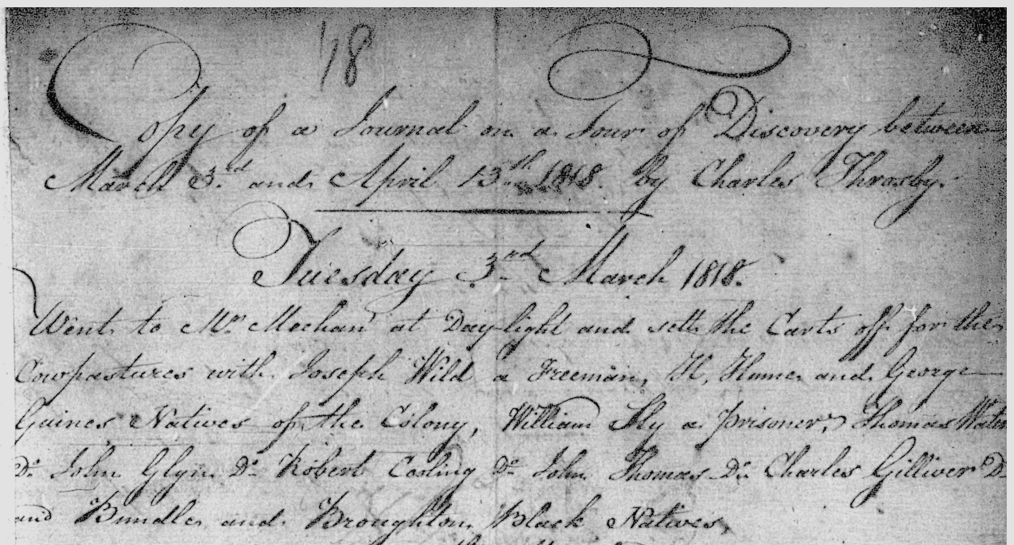 Charles Throsby Journal 3 Mar 1818. Colonial Secretary Papers Reel 6034 9-2743 p9 Charles Throsby Journal 3 Mar 1818. Colonial Secretary Papers Reel 6034 9-2743 p9