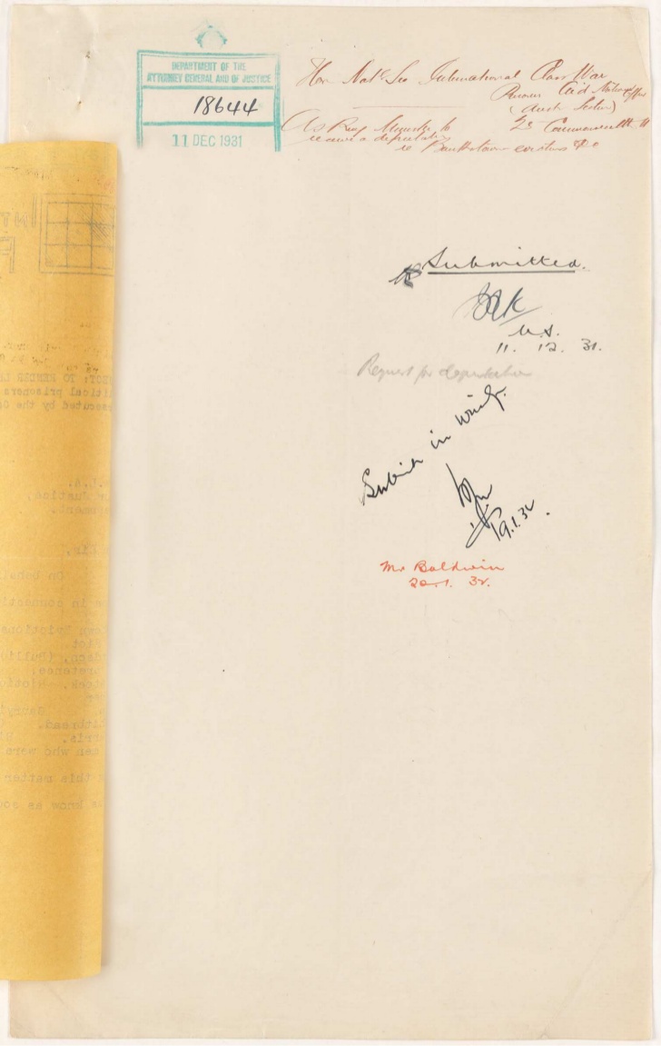 NRS 333 Attorney General and Justice: Special bundles, 1874-1984 5-7784.1. Copy of response from Under Secretary of Justice, 20 January 1932