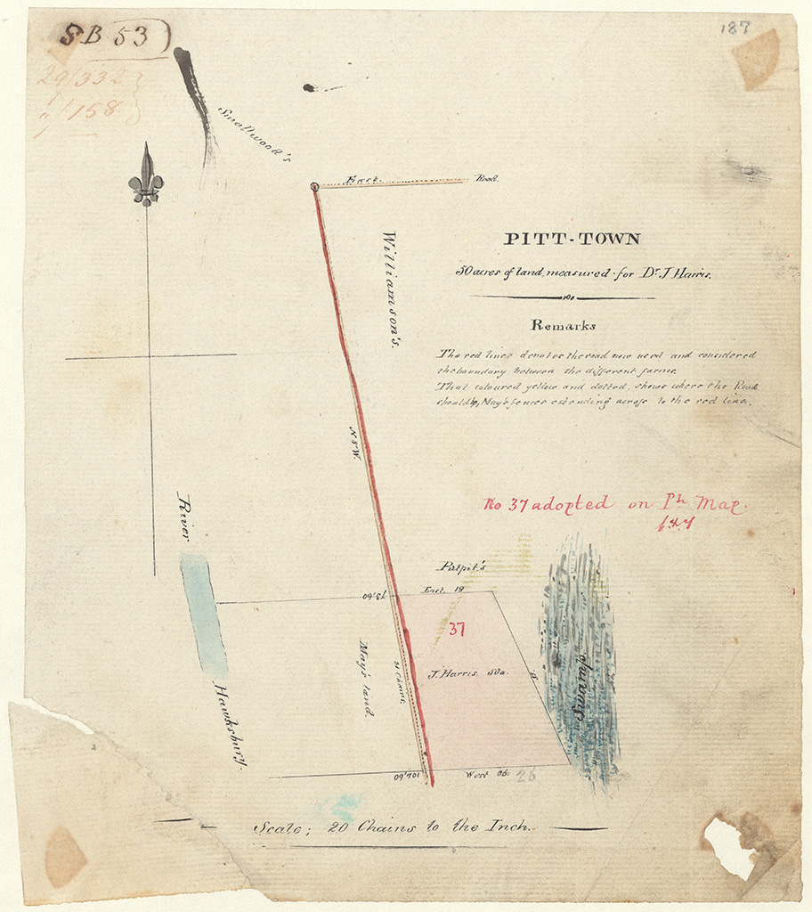 Pitt Town 50 acres of land measured for Dr J. Harris, 1829. Digital ID NRS13886-X751-a110-000187 Pitt Town 50 acres of land measured for Dr J. Harris, 1829. Digital ID NRS13886-X751-a110-000187