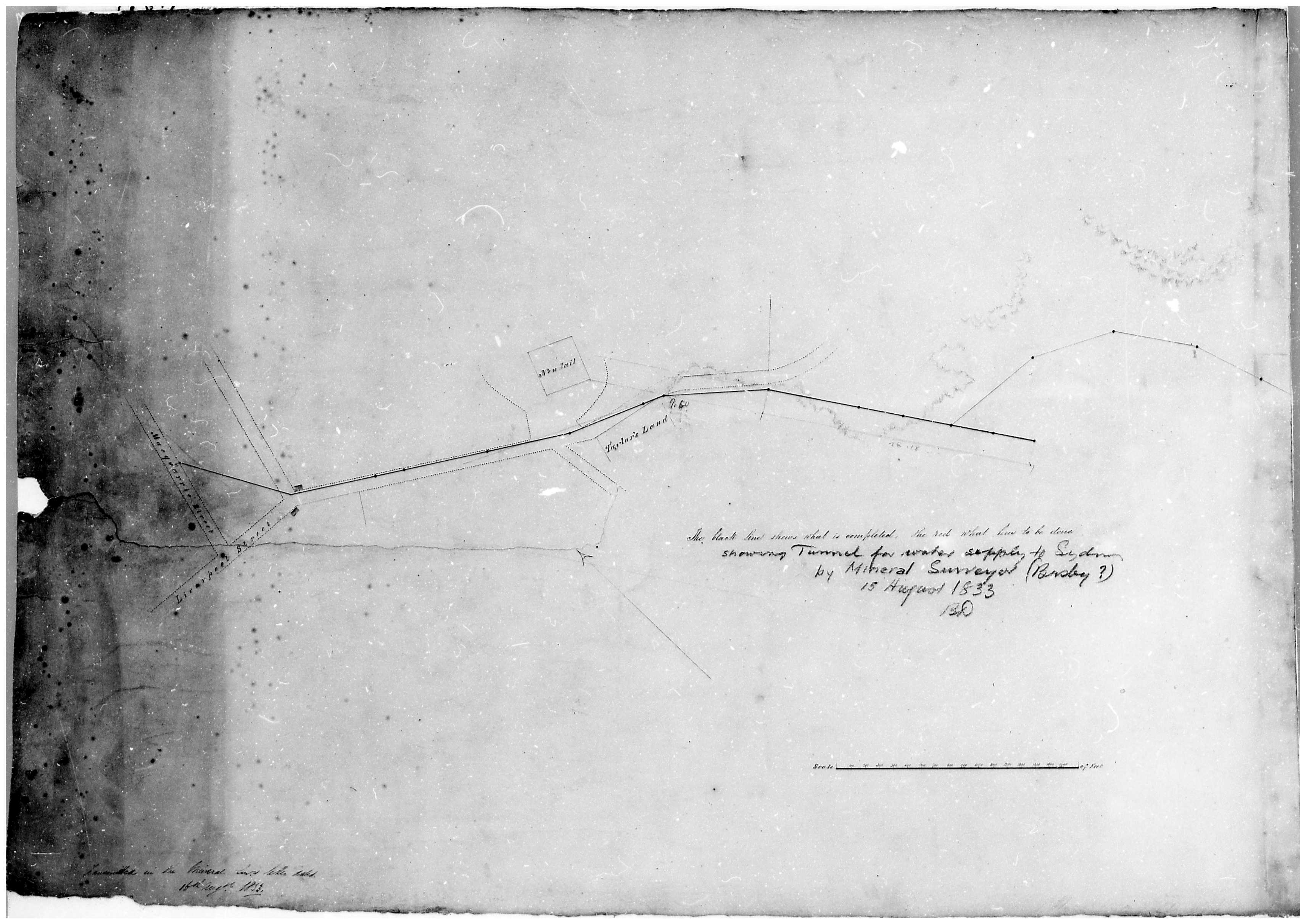 Surveyor General Plan showing the course of the tunnel for supplying water to Sydney, 15 August 1833. Surveyor Busby ? Map 5780 part 1 Surveyor General Plan showing the course of the tunnel for supplying water to Sydney, 15 August 1833. Surveyor Busby ? Map 5780 part 1