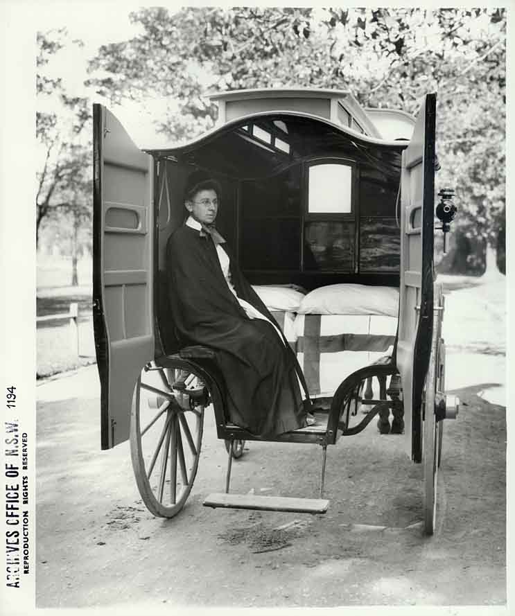Nurse in the interior of Coast Hospital horsedrawn ambulance, n.d. Digital ID 4481_a026_000262 Nurse in the interior of Coast Hospital horsedrawn ambulance, n.d. Digital ID 4481_a026_000262