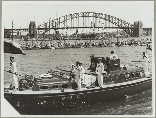Queen Elizabeth II arriving for the Royal Visit, 1954, Farm Cove, Sydney, 3 February 1954. Digital ID 4349_a049_000002 Queen Elizabeth II arriving for the Royal Visit, 1954, Farm Cove