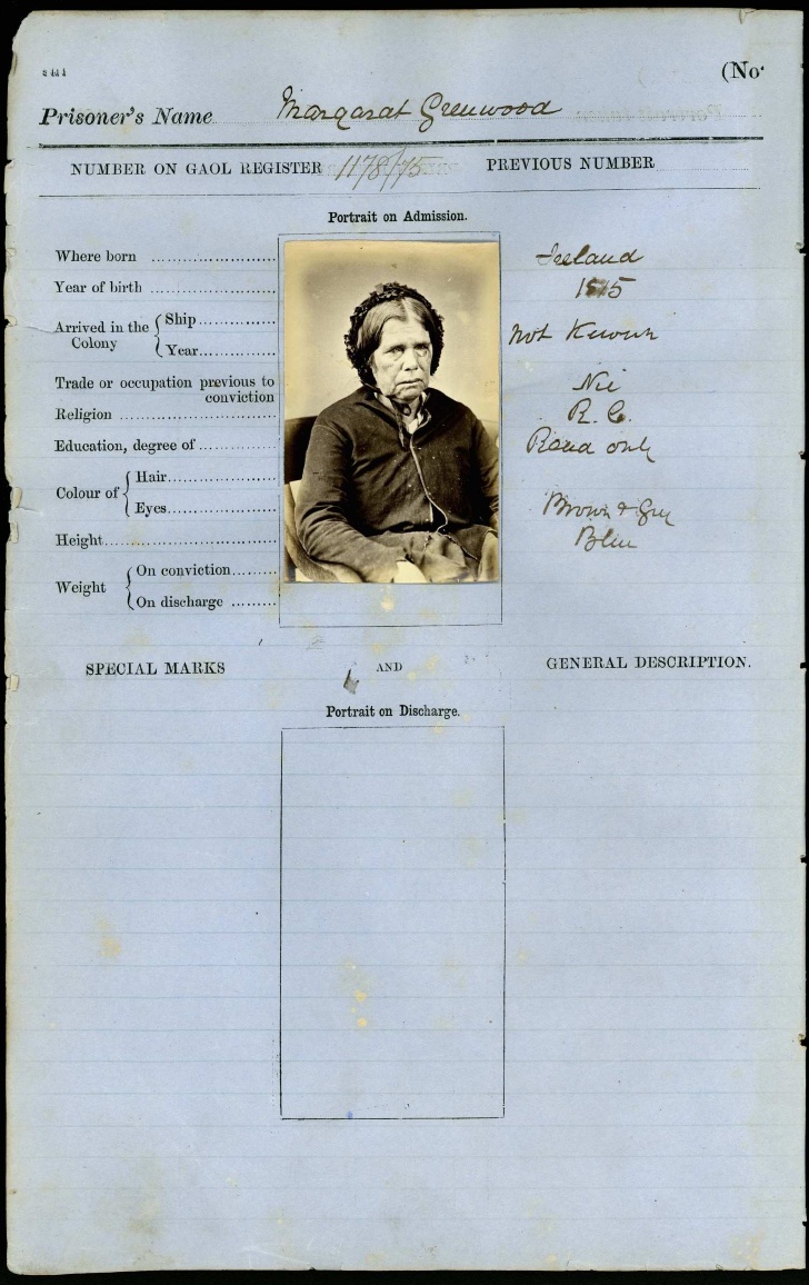 Darlinghurst Gaol, 1875 Photo of Margaret Greenwood (formerly an imperial convict) 1 of 2. Digital ID 2138_a006_a00603_604000061ar