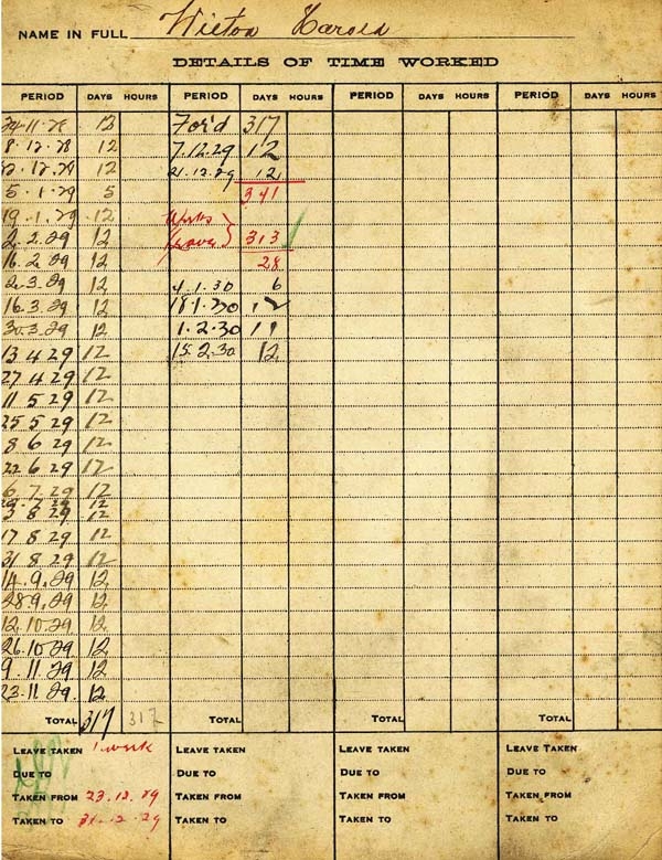 Front of Railway Personal History Card for Harold Wilton showing limited detail that is on some of the cards. This side shows his signature
