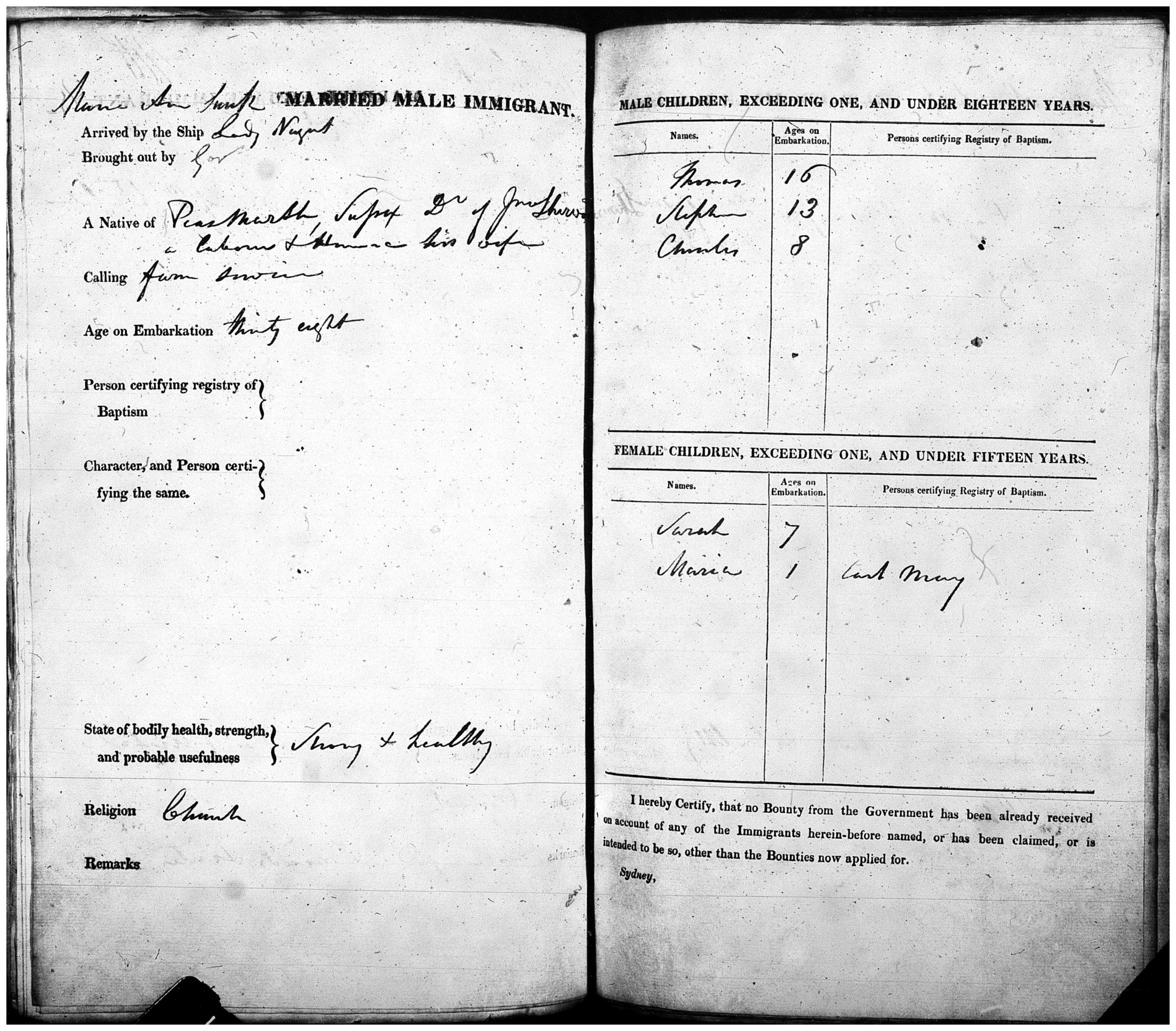 Entitlement Certificate Maria Ann Smith per Lady Nugent 1838. NRS 5314 4-4831 Reel 1291