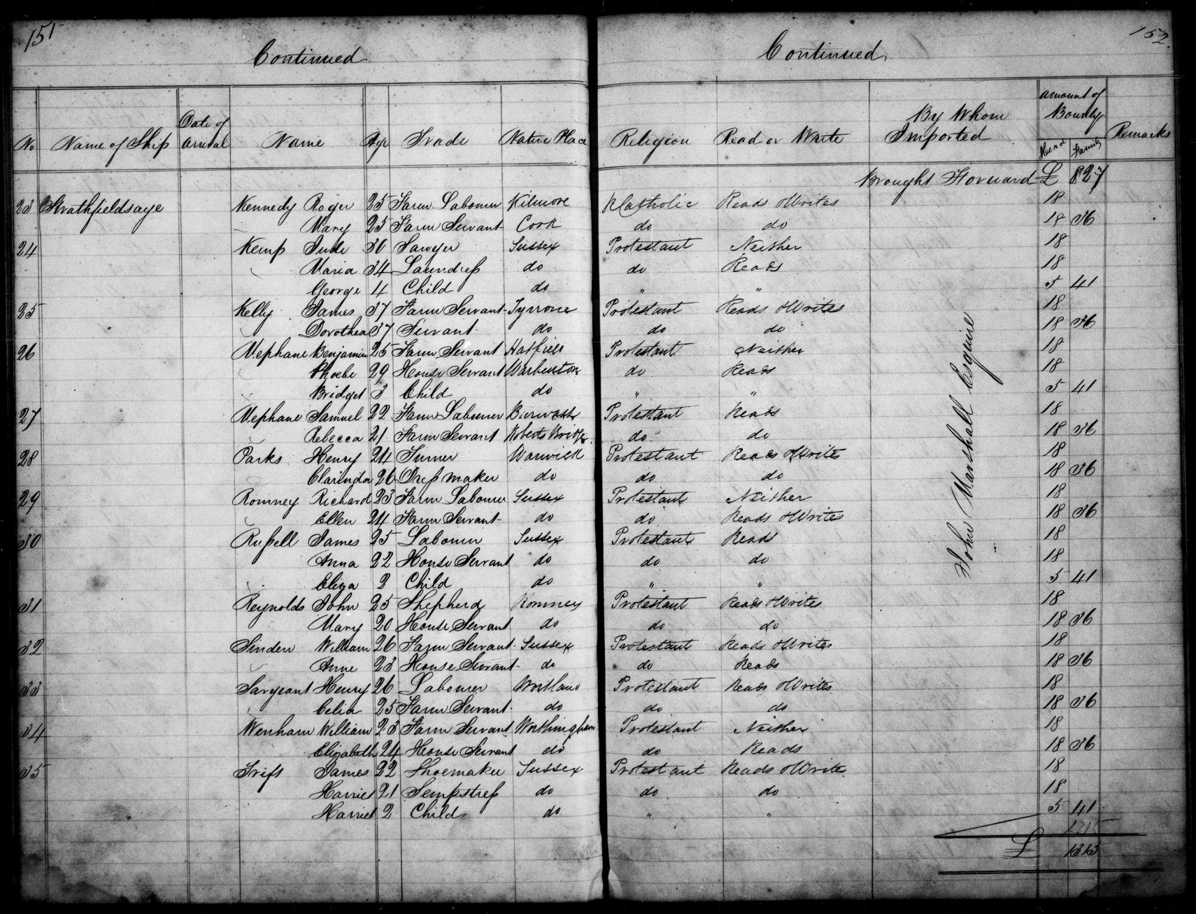 Henry Parkes - passenger entry on the Strathfieldsay, arrived 25 July 1839, NRS 5316 4-4784-0129