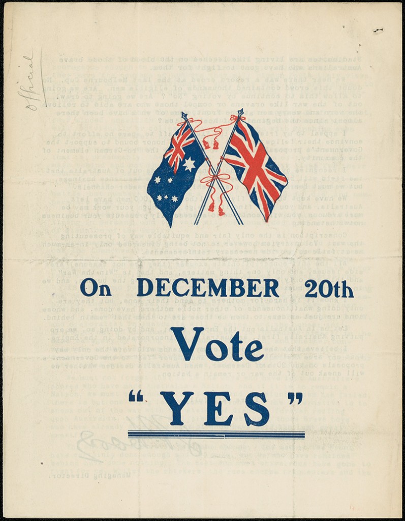 Conscription vote poster WW1 20 Dec 1917. Vote Yes leaflet. From NRS 12060 9-4762 letter 15-7546 p4