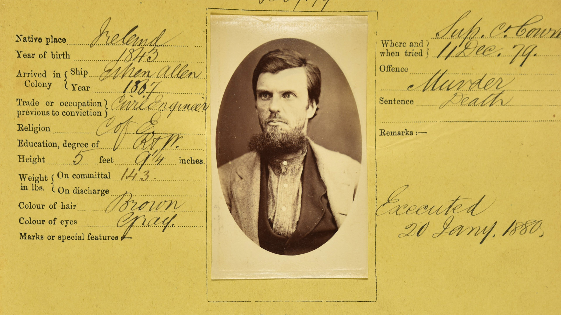 Gaol Photo of AG Scott aka Captain Moonlight, 26 November 1879. Digital ID 2138_a006_a00603_6043000132r  Gaol Photo of AG Scott aka Captain Moonlight, 26 November 1879. Digital ID 2138_a006_a00603_6043000132r