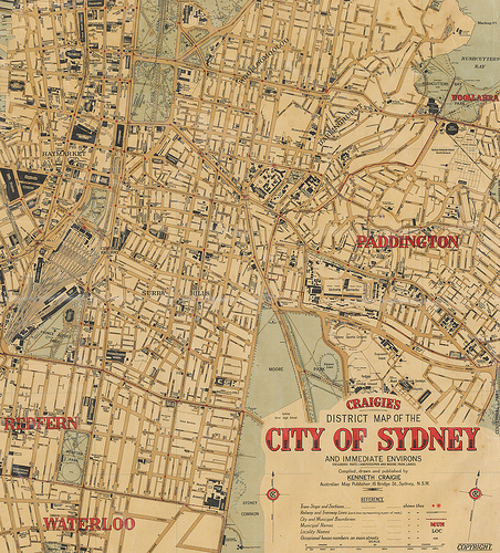 Map of Sydney c.1927 showing the Razor Gang areas