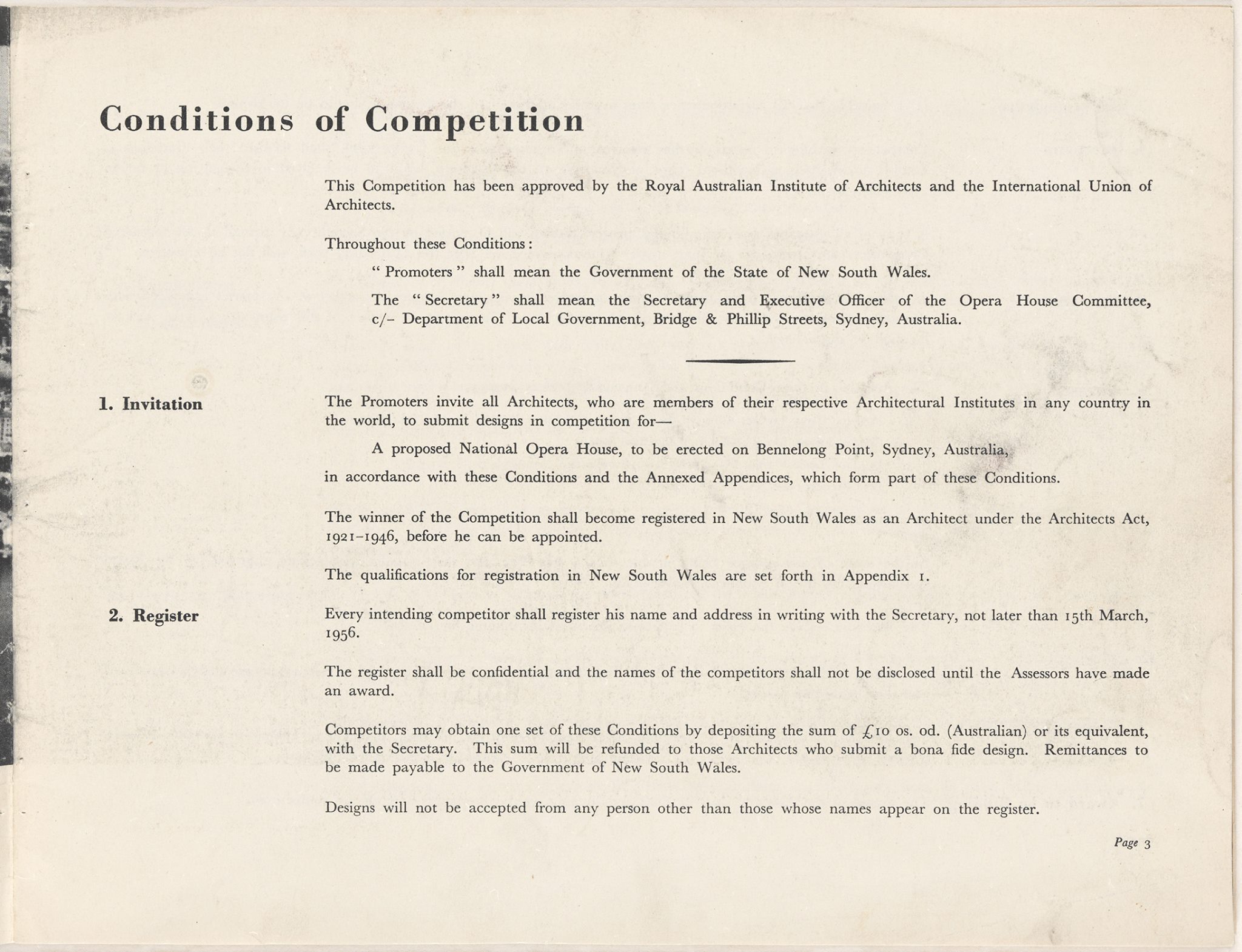 Conditions of Competition Items 1-2. Sydney Opera House - The Brown Book, 1955. NRS 12702 Conditions of Competition Items 1-2. Sydney Opera House - The Brown Book, 1955. NRS 12702