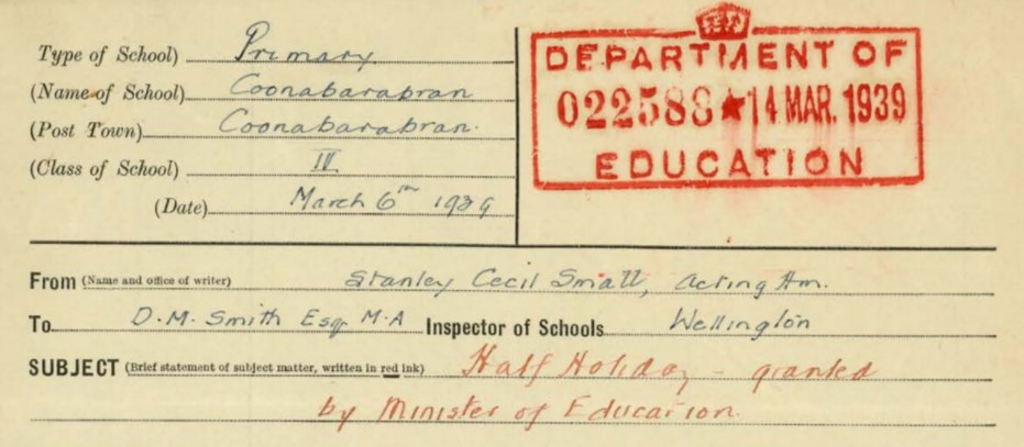 From Coonabarabran school file [5/15506B]