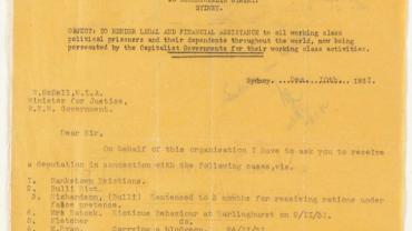 NRS 333 Attorney General and Justice: Special bundles, 1874-1984 5-7784.1. Request to the Minister for Justice to receive a deputation from the International Class War Prisoners Aid National Office 10 Dec 1931