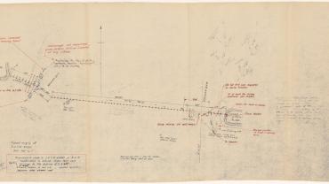 Plan of Sydney Harbour protection net shows arrangement of dolphins (piles) along with opening and navigation signals. The net was not complete when the Japanese midget submarine from I-27 was caught up in it on 31 May 1942.2. NRS 20011 18-1716.2