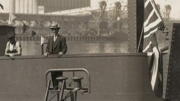 Vehicular Ferry for Hawkesbury River (George Peat) before launching, 15 Feb 1930 (zoom). Digital ID 20224_a038_001208