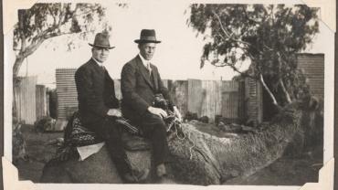 Broken Hill - R.W.S, L.G.W riding camel, 27 Sep 1928. Digital ID 549_a029_a029000027 Broken Hill - R.W.S, L.G.W riding camel, 27 Sep 1928. Digital ID 549_a029_a029000027