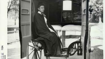 Nurse in the interior of Coast Hospital horsedrawn ambulance, n.d. Digital ID 4481_a026_000262
