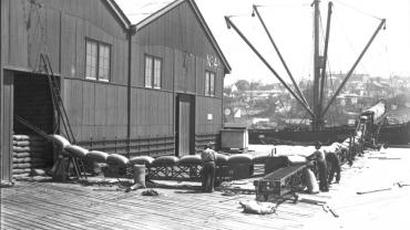 Grain being moved along conveyor belts a No.4 wharf, Darling Harbour. c.1931. Digital ID 9856_a017_A017000100 Grain being moved along conveyor belts a No.4 wharf, Darling Harbour. c.1931. Digital ID 9856_a017_A017000100