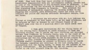 1 of 4 From Probate Packet for Sir Charles Kingsford Smith, missing 8 Nov 1935, subsequently presumed dead. Report 27 Nov 1935 from RAF Headquarters Far East Singapore on search for Smith and Captain Pethybridge. NRS 13660 4-212687  1 of 4 From Probate Packet for Sir Charles Kingsford Smith, missing 8 Nov 1935, subsequently presumed dead. Report 27 Nov 1935 from RAF Headquarters Far East Singapore on search for Smith and Captain Pethybridge. NRS 13660 4-212687