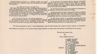 Printed application from the town of Orange. This document from the Orange Federal Capital League adresses the requirements with both clarity and precision. Dated 30 December 1899. NRS 1460 2-884-4 (2 of 2) Printed application from the town of Orange. This document from the Orange Federal Capital League adresses the requirements with both clarity and precision. Dated 30 December 1899. NRS 1460 2-884-4 (2 of 2)