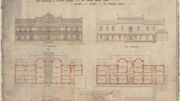 Sir Joseph Banks Hotel, Botany. New buildings and kitchen offices, ground floor and first floor plans, front and back elevations. Applicant/owner, Francis Smith, Architect Chater and Barlow Architects. ID 9590_62660