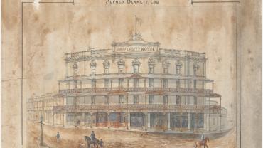 University Hotel, Parramatta Road, Glebe, Proposed hotel perspective, Applicant/owner, Alfred Bennett Esquire, Architect N C Day, Approved 21 January 1890
