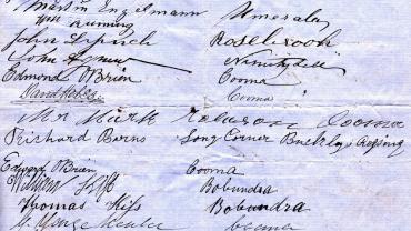 This is from the third page of signatures on a petiton about Thomas Toser. It includes Richard Barnes of Long Corner, Buckleys Crossing (half way down page). Nicholas Hoffman and George Rolfe have also signed the petition. NRS 905 1-2231 letter 73-7867