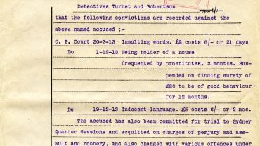 Police charge sheet for Kate Leigh. NRS 880 9-4196 Police charge sheet for Kate Leigh. NRS 880 9-4196
