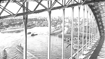 Circular Quay looking through bottom chord of Bridge, 1934
