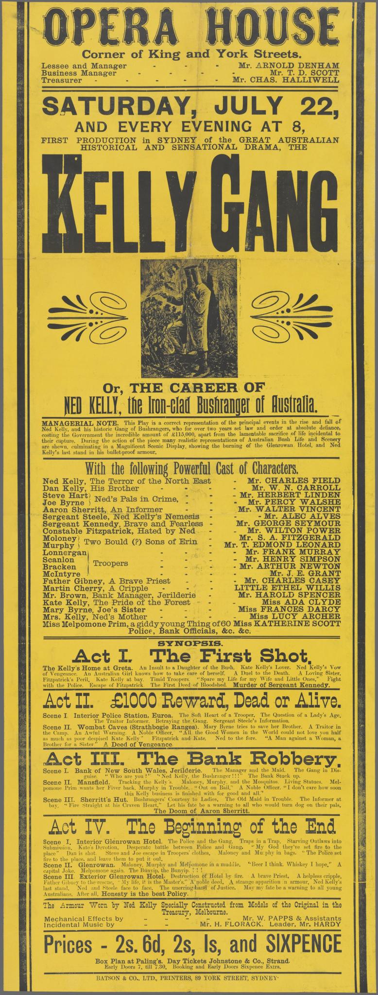 Poster for Ned Kelly play, 1860.  SR Doc 110