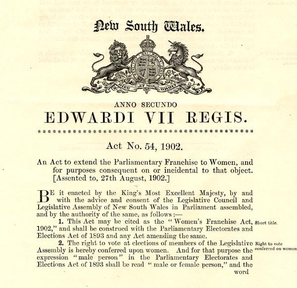 1 of 2 Copy of the Women&#039;s Franchise Act (Act No. 54, 1902). NRS 922 5-6769 M6785-B
