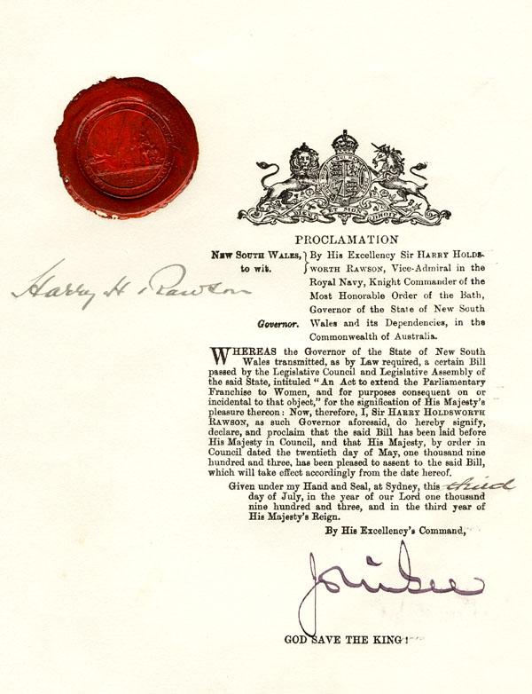 Proclamation of the Women&#039;s Franchise Act of 1902. NRS 922, M6785-B in 5-6769