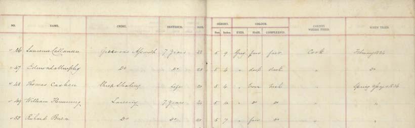 Sample from NRS 1156 Indents to Convict vessels from Ireland, 1822-1840, 4-7076.4, Blenheim 1834