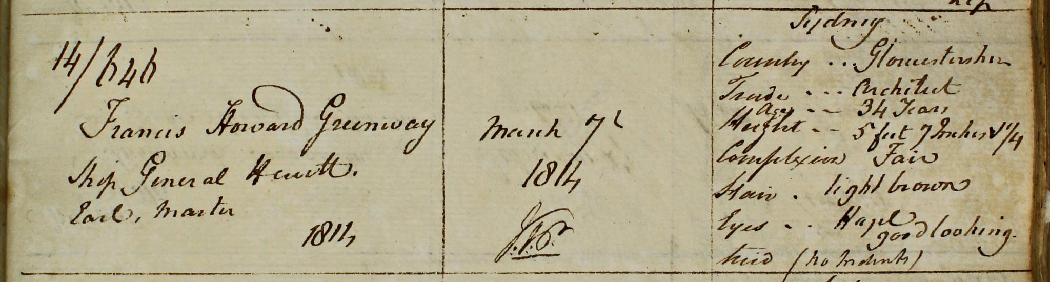 Ticket of Leave, Francis Greenway. NRS 1166 4-4427 Reel 601 p416
