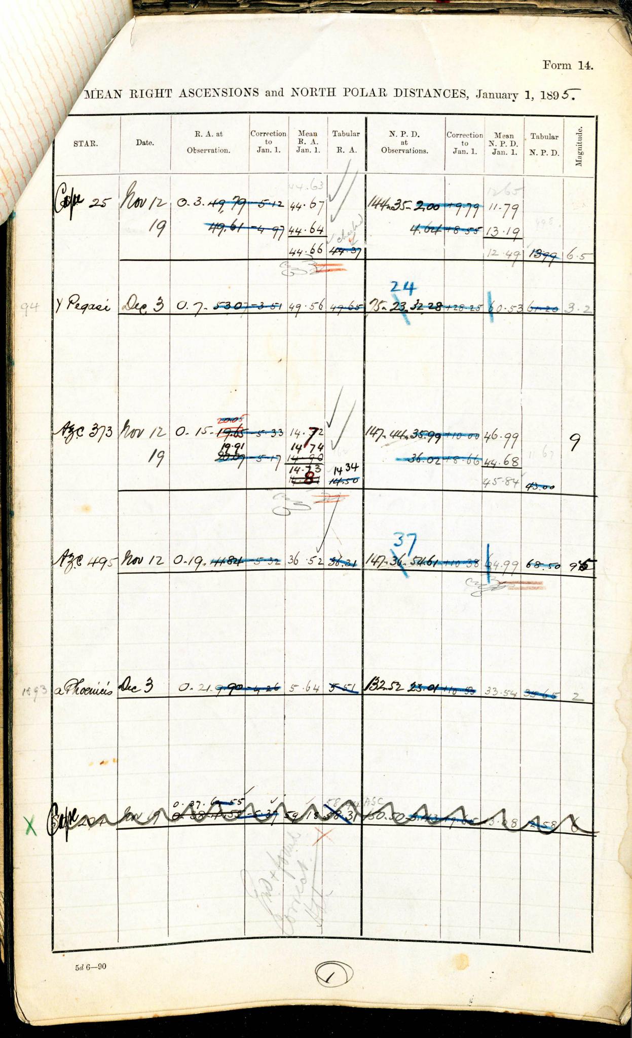 Page one from the 1895 Star Catalogue NRS 22124-1-2