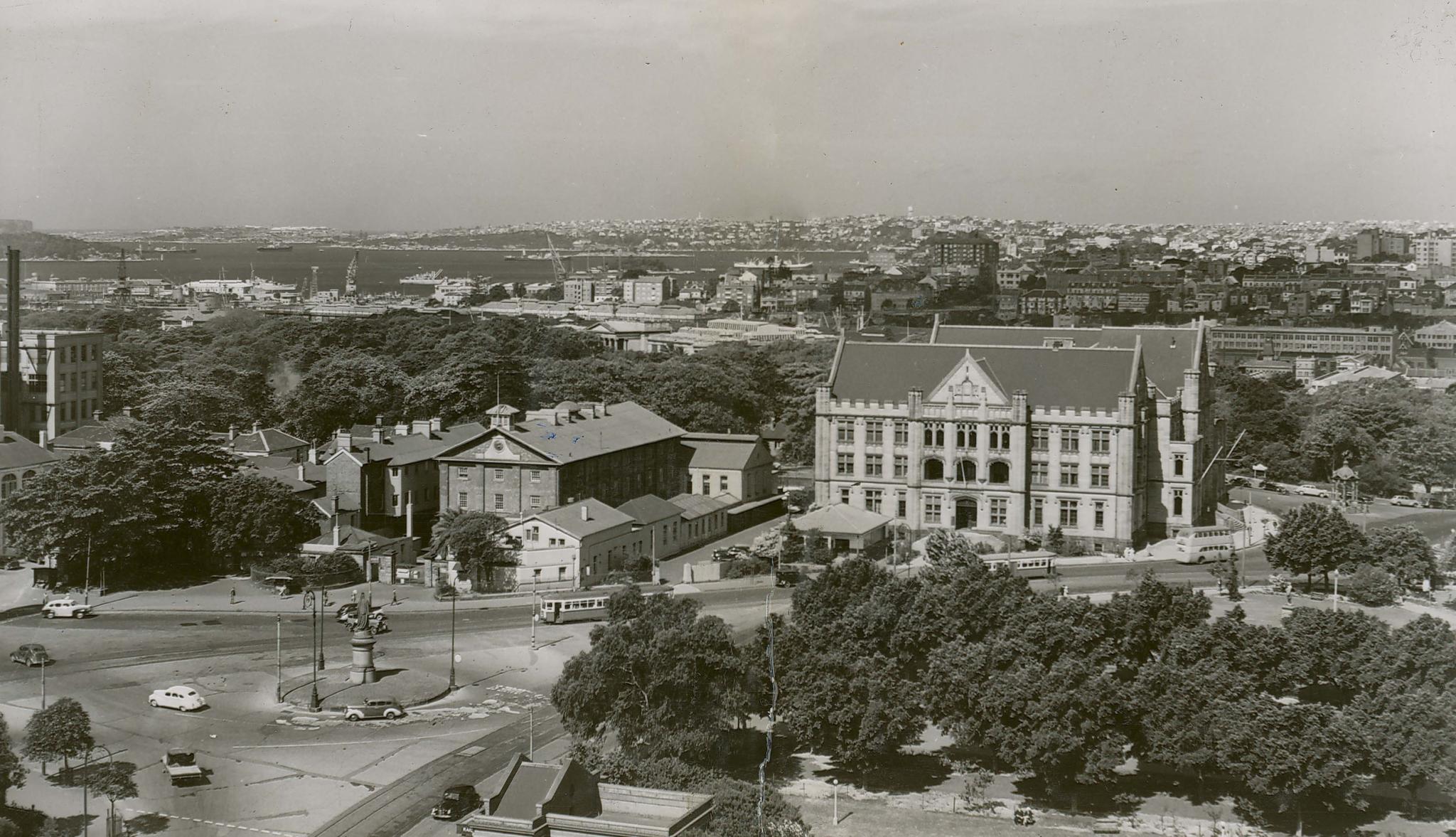 Sydney n.d. View across Queens Square and the Domain showing Registrar General&#039;s Office and Hyde Park Barracks. ID 12932-a012-a012X2442000038