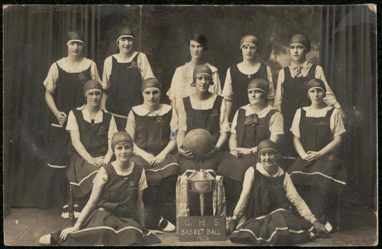 Grafton High School Basketball team with Miss R Collins, 1926. Digital ID 15051_a047_006016 