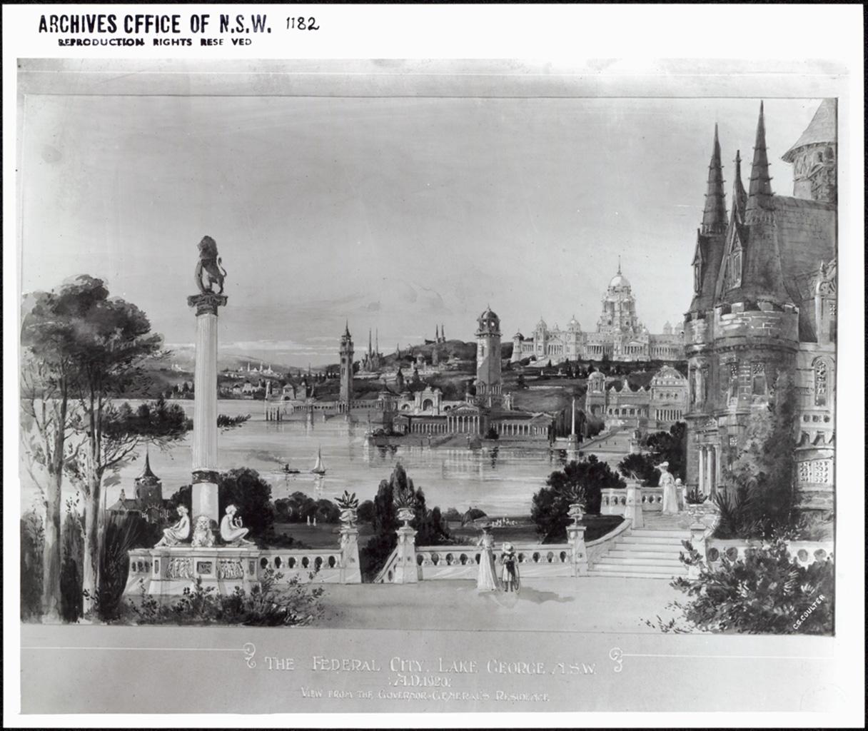 Artist&#039;s impression of Canberra 1920. From Government Printing Office Photographs of Public Buildings NRS 4481 4-8643_No 11821