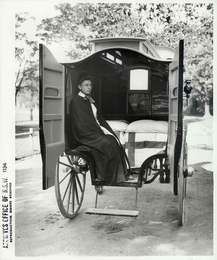 Nurse in the interior of Coast Hospital horsedrawn ambulance, n.d. Digital ID 4481_a026_000262