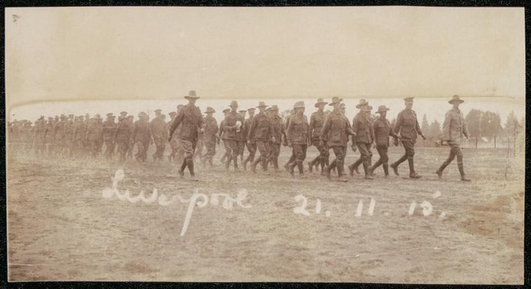 Soldiers drilling at Liverpool Camp, 21 November 1915. From NRS 4474 [1/194] D4480, image 11