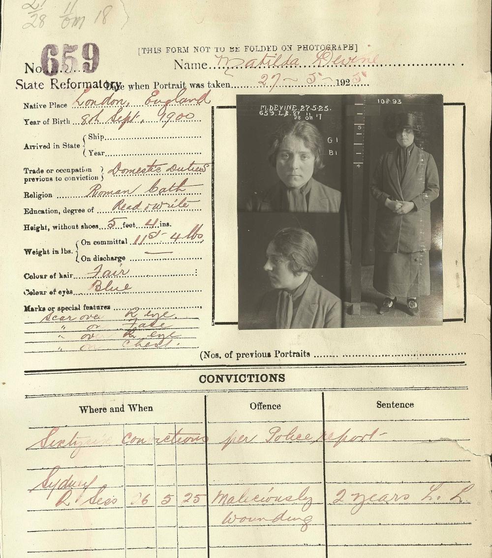 Tilly Devine, State Reformatory, 1925.  NRS 2496 [3/6007] photo 659