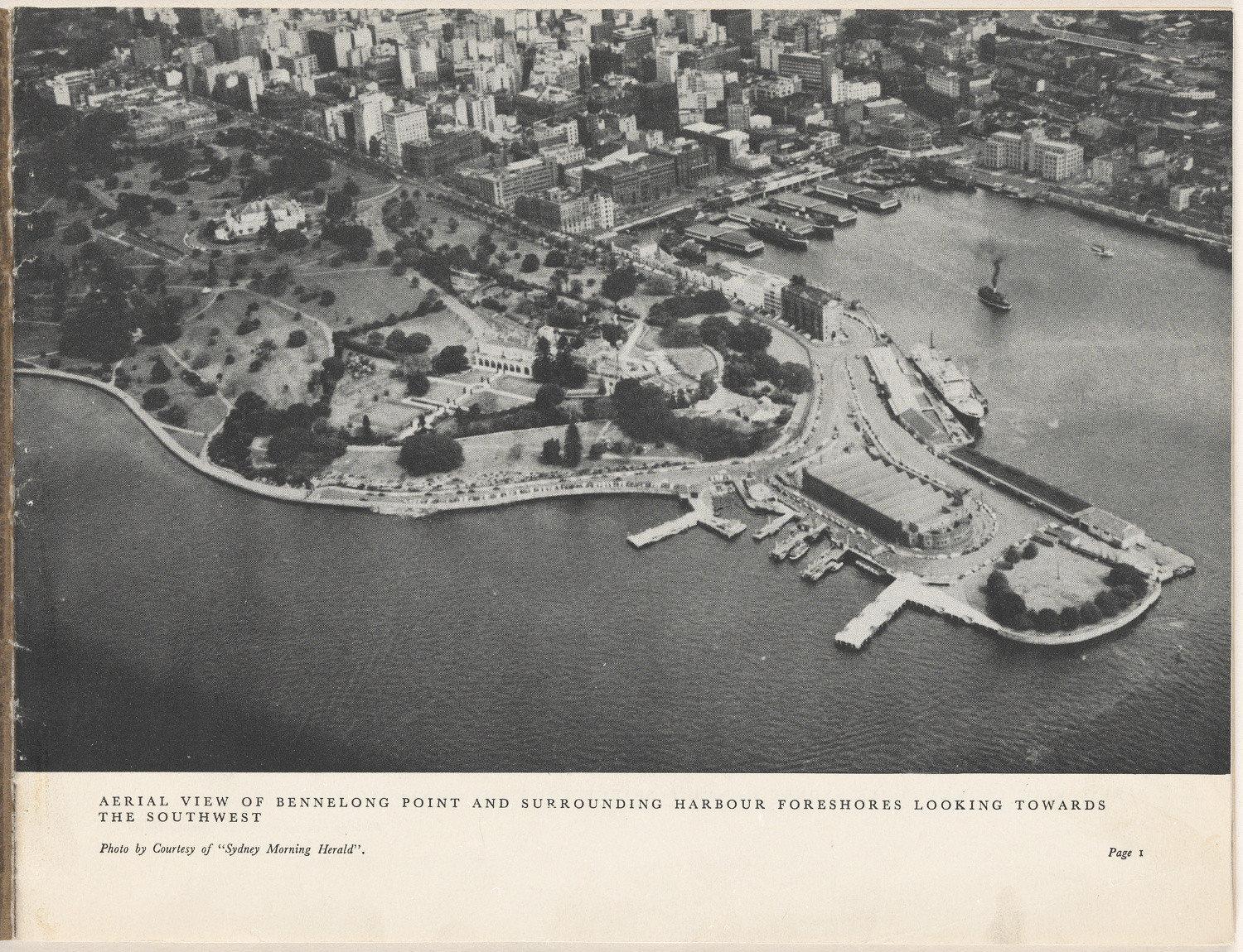 Aerial view of Bennelong Point. Sydney Opera House - The Brown Book, 1955. NRS 12702